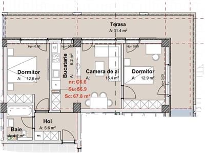 Apartament 3 cam 57 |  terasa 31 mp Ansamblu rezidential Floresti |